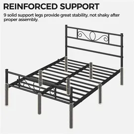 Yaheetech Bettrahmen Metallbett für 140 x 200 cm Matratze, Gästebett für kleine Räume, Schwarz