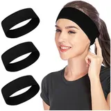 luxuskollektion 3er Pack Schwarze Haarbänder für Damen - Breite Sport Stirnbänder