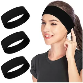 luxuskollektion 3er Pack Schwarze Haarbänder für Damen - Breite Sport Stirnbänder