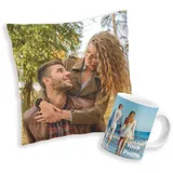 Geschenk Set Kissen und Becher Personalisiert mit deinem Bild Foto und Text Geburtstagsgeschenk Fotokisssen & Fototasse [091] [117]