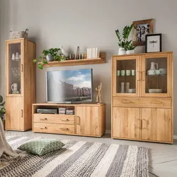 Massivholz Wohnwand aus Eiche Massivholz geölt (vierteilig)