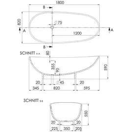 Steinberg 490 freistehende Badewanne 180 x 82 cm (490 8400 W)