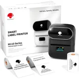 Phomemo M110 Etikettendrucker, Bluetooth Etikettendrucker Selbstklebend mit 3 Etikettenrollen, Thermo Label Printer für Barcode, Einzelhandel, kleine Unternehmen, Schule, mit Handys & PC, Schwarz