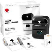 Phomemo M110 Etikettendrucker, Bluetooth Etikettendrucker Selbstklebend mit 3 Etikettenrollen, Thermo Label Printer für Barcode, Einzelhandel, kleine Unternehmen, Schule, mit Handys & PC, Schwarz