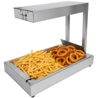 CLKAX Wärmebrücke Pommeswärmer 750W, Edelstahl Speisewärmer Elektrisch, 80°C Gastro Behälter mit Beleuchtung, Schaufel & Drainboard Profi Gastro, 56x33x46,5cm für Pommes Chips Fast-Food Snackbar