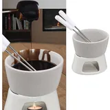 Cepewa 1 x Keramik Schokofondue Set Fondue-Set Schokolandenfondue weiß inkl. 2 Edelstahlgabeln (1 x Schokofondue-Set)