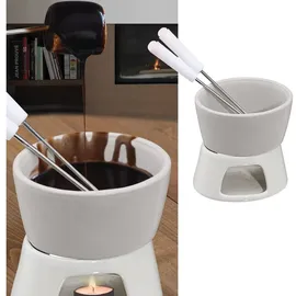 Cepewa 1 x Keramik Schokofondue Set Fondue-Set Schokolandenfondue weiß inkl. 2 Edelstahlgabeln (1 x Schokofondue-Set)