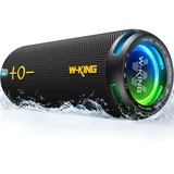 W-KING Bluetooth Box, IP67 Musikbox Outdoor Tragbarer, Angepasster EQ-App/Diefer Bass, 360° Sound mit V5.3/Lichter/DSP/TF/AUX, 40W Party Dusch Klein Boom Box