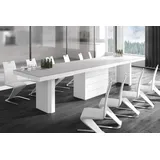 Design Esstisch Tisch HE-777 Hellgrau (Beigeton) MATT/Weiß HOCHGLANZ KOMBINATION XXL ausziehbar 140 bis 332 cm