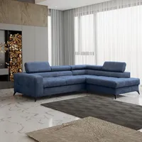 Fun Möbel Ecksofa Schlafsofa AMADEO Stoff Anafi Blau Ottomane