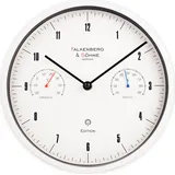 Falkenberg & Söhne Funkwanduhr Lautlos ohne Ticken japanisches Quarzuhrwerk 25 cm DCF77 Funkuhr hochwertiges Zifferblatt Weiß Thermometer Hygrome... - Weiß