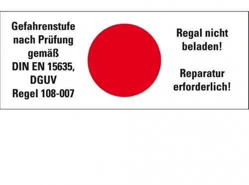 Dreifke® Hinweisetikett Gefahrenstufe rot, Regal nicht beladen!Folie, 100x40mm, 5/Bogen