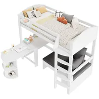 REDOM Hochbett mit Schreibtisch (Kinderbett, hochbett, 1-St., 90*200, ohne Matratze, 3 Kissen, 1 Polster, 2 Lagerregale) mit ausziehbarem Tisch, Sofa mit Stauraum