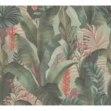 KUNSTLOFT Vliestapete Primal Paradise 0.53x10.05 m, Halb-matt, Matt, lichtbeständige Design Tapete bunt|grün