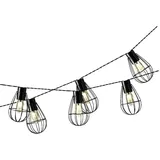 MARELIDA LED Solar Gitter Lichterkette INDUSTRIAL 8 warmweiße Gitterlampen schwarz