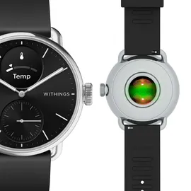 Withings ScanWatch 2 38 mm schwarz/silber, Sport Fluorelastomer-Armband schwarz/silber