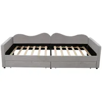 REDOM Polsterbett Kinderbett, Schlafsofa Jugendbett Gästebett (mit 2 Schubladen, Bettrahmen Teddybärstoff, Multifunktionsweichbett, mit Rückenlehne und Armlehnen), ohne Matratze grau