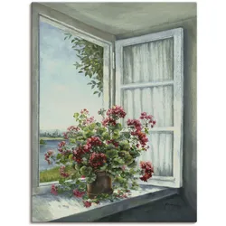 Wandbild ARTLAND "Geranien am Fenster", weiß (farbe bild(er): weiß), B:30cm H:40cm, Bilder, als Alubild, Outdoorbild, Leinwandbild, Poster, Wandaufkleber