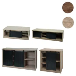 Wohnzimmerset aus TV-Rack, Sideboard, Kommode und Couchtisch HWC-K75, Schiebet√or Stauf√§cher, Industrial ~ naturfarben