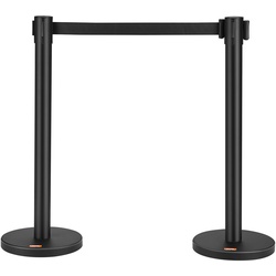 VEVOR Personenleitsystem Absperrband Absperrständer 2-teilig, 2 m x 48 mm Schwarzer Einziehbarer Gürtel, Eisen Personenleitsystem Absperrpfosten Geeignet für Flughäfen, Messen, Wettkampforte usw.