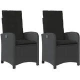 vidaXL Gartensessel mit Kissen 2 Stk. Stahl Verstellbar Schwarz Poly Rattan