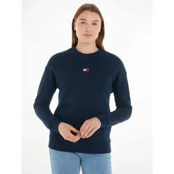 Sweatshirt TOMMY JEANS, Damen, Gr. XS (34), blau (schwarz night navy), Sweatware, Obermaterial: 100% Baumwolle, unifarben, casual, regular fit normal, Rundhals, Langarm Bündchen, Sweatshirts, mit Dropshoulder-Design und Frontlogo