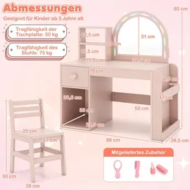 Costway 2 in 1 Schminktisch mit Led & Buntem Spiegel Rosa