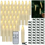 PChero 40 Stück LED Weihnachtskerzen, Batteriebetrieben Flammenlose Flackernde Stabkerzen mit Fernbedienung für Heimat Tisch Xmas Tree Weihnachtsbaum Garten Dekoration – Warmweiß