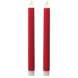 MARELIDA LED Stabkerzen - - bewegliche Flamme - Timer - H: 24cm 2er Set rot