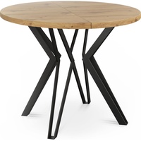 WFL GROUP Esstisch Revena, Runder Ausziehbarer Tisch mit schwarzen Metallbeinen 100 cm