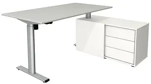 Kerkmann Move 1 base elektrisch höhenverstellbarer Schreibtisch lichtgrau, weiß rechteckig, T-Fuß-Gestell silber 150,0 x 80,0 cm