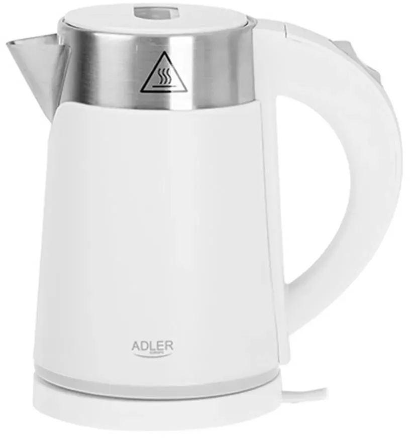 Adler AD 1372 White Wasserkocher 0,6L Weiß 800 W 360° Drehbarer Sockel Wasserkessel Kanne Tee