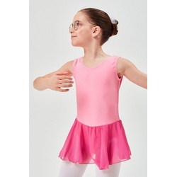 tanzmuster Chiffonkleid Ballettkleid Polly aus glänzendem Lycra Ballett Trikot für Mädchen mit Chiffonrock rosa 140/146