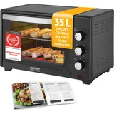 TZS First Austria Minibackofen, Umluft, 35L, Premium-X Coating (Antihaftbeschichtung), Auftauen&Warmhalten, Rezeptheft, Backofen Pizzaofen Grill - Schwarz