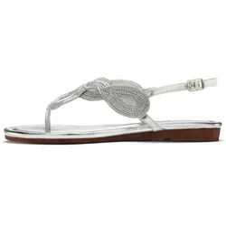 Zehentrenner LASCANA, Damen, Gr. 37, silber (silberfarben), Obermaterial: 100% Textilmaterial. Futter: 100% Lederimitat. Decksohle: 100% Lederimitat. Laufsohle: 100% Synthetik, unifarben, metallic, elegant, Schuhe Damenschuh Sandale Sommerschuh Zehenstegsandale, Sandale, Pantolette im Metallic-Look VEGAN