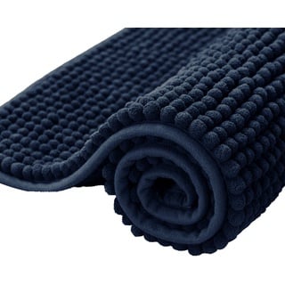 subrtex Badematte rutschfest Badezimmerteppich aus Chenille Saugfähig Badteppich weich Wasserabsorbierende Badvorleger für Badezimmer,Maschinenwaschbar(40 x 60 cm, Marineblau)