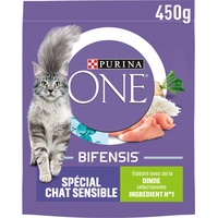 Purina One Special Cat Sensitive to Truthahn und Reis Trockenfutter für ausgewachsene Katzen, 450 g (10er-Packung)