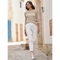 Strickpullover HEINE "Pullover", Damen, Gr. 40, beige (sand), 100% Baumwolle, unifarben, Langarm, Pullover