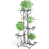 unho Blumenregal Metall, Pflanzenregal mit 4 Ebenen, Blumenständer Blumentreppe Pflanzenständer für Garten Balkon, Schwarz