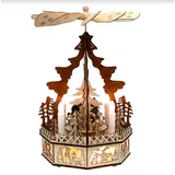 Sigro Holz Pyramide Schneemänner 4 LED Kerzen Laserholz mit Motor 35 cm 521440C