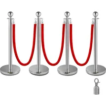 Vevor Edelstahl Absperrpfosten Seil Abgrenzungsständer Kugelkopf 3 Rote Samtseile Silberne Säule 4 Packung Crowd Control Barriers