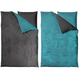 nyvi Winter Bettwäsche Set DreamScience Cashmere Touch - Kuschelweich & Wärmend - Mit Reißverschluss Größe:135x200 + 80x80 cm anthrazit/petrol