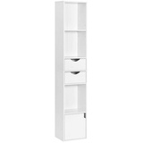 Woltu Bücherregal Bücherschrank, Standregal mit Schubladen, Regal mit Tür, Büroregal, Aufbewahrungsregal für Wohnzimmer Schalfzimmer, Weiß, 30 x 158 x 24 cm, SK028ws