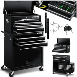 MASKO® Werkstattwagen inkl. Koffer - 9 Fächer Abschließbar Massives Metall, Werkzeug-Wagen ohne Werkzeug, Rollwagen zur Werkzeugaufbewahrung mit Schloss