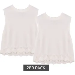 2er Pack Kinder schlichtes Mädchen Sommer-Top Baumwoll-Shirt Strick-Top Rundhals-Shirt 915913 Weiß - 152/158
