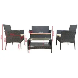 Mobili Rebecca Rebecca Mobili Gartengarnitur, grau aus Polyrattan mit Kissen, 4 Sitzplätze - Grau