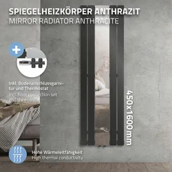 LuxeBath Spiegelheizkörper Designheizkörper Mittelanschluß Anthrazit Durchgang 450x1600mm