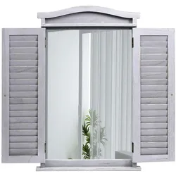 Mendler Wandspiegel Badspiegel Badezimmer Spiegelfenster mit Fensterläden, 71x46x5cm ~ shabby grau