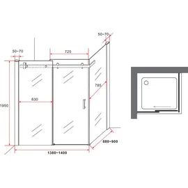 Aloni Duschkabine Schiebetüren 8mm 90x140x195cm