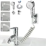 stoat STOAT®Waschbecken-Duschkopf, Handbrause-Set mit Schlauch und Duschkopfhalter und Wasserhahnspender, Handbrause für Waschbecken,waschbeckenbraus... - Silber/Weiß